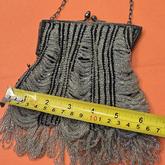 Art Deco Beaded Flapper Purse, Black W/ CLEAR  BEADS Lined Party Wedding Perfect - Picture 10 of 12